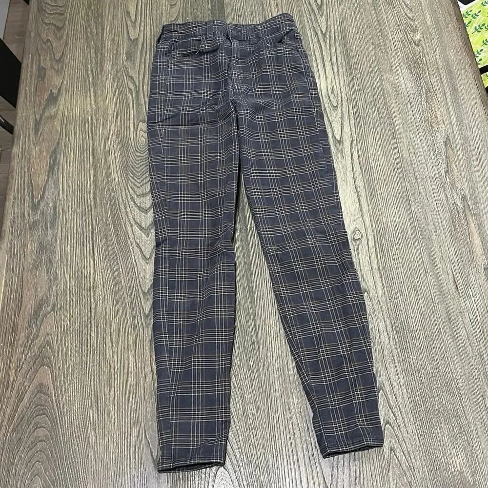 American Eagle Super Hi-Rise Jegging Jeans Super Stretch Plaid Gray/Brown Sz 00